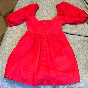 Anthropologie Red Puff Sleeve Sundress
